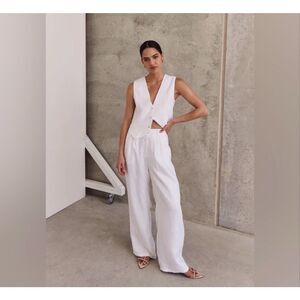 DISSH Norah White Linen Pants Wide Leg High Rise NWT Size 14